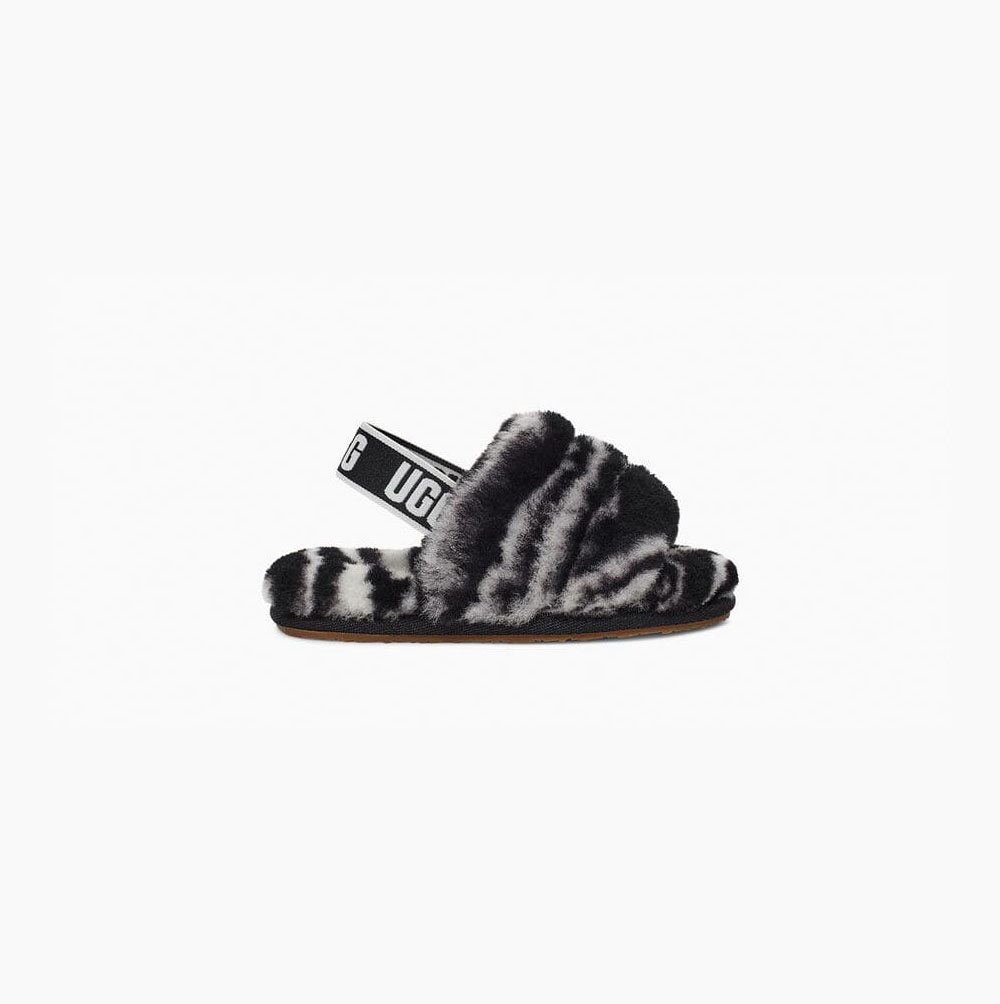 UGG Fluff Yeah Zebra - Badesandaler Småbarn - Svart Hvite (NO-K985)